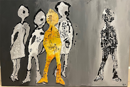 werk-van-carry-hues-personen-in-grijs-met-geel-accent